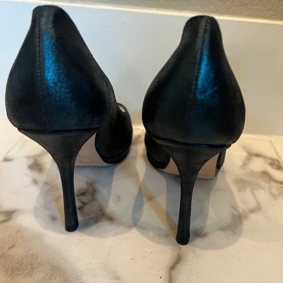 Jimmy Choo -  Forest Green-Satin Open-Toed Pumps - Picture 3 of 7